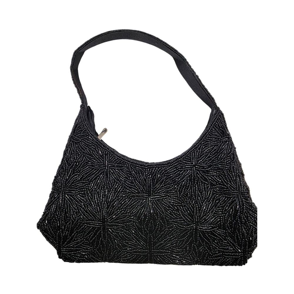 Vintage Aldy's Black Beaded Handbag Purse With Beaded Strap‎